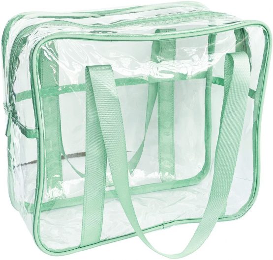 FIYUK Clear Tote Bag Transparent Cosmetic Makeup Toiletry Bag Lightweight Waterproof Organizer Large Storage (Green)