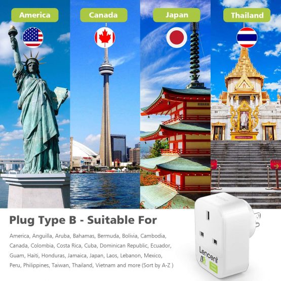 UK to US Plug Adapter with 3 USB Ports, LENCENT Grounded America Travel Adapter for USA Mexico Canada Thailand and More (Type B) - Image 2