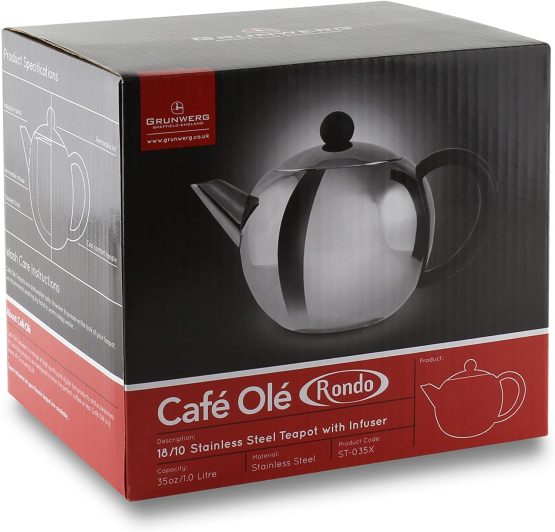 Café Ole Rondo ST-017X Stainless Steel Tea Pot Easy Pour Teapot with Infuser Basket 17oz 500ml, Black Bakelite Handle - Image 4