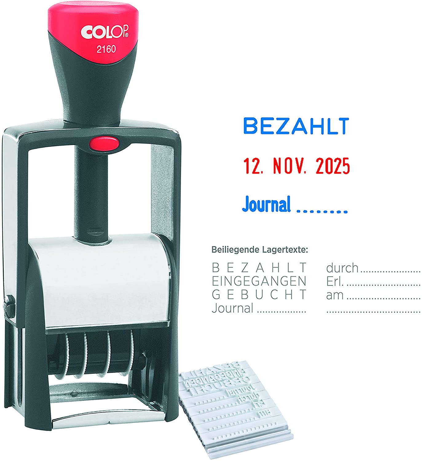 Colop-Stempelwaren 2160 RL Set 2331502230 Adjustable Ink Stamp, Schwarz Rot, 17 x 8 x 5 cm
