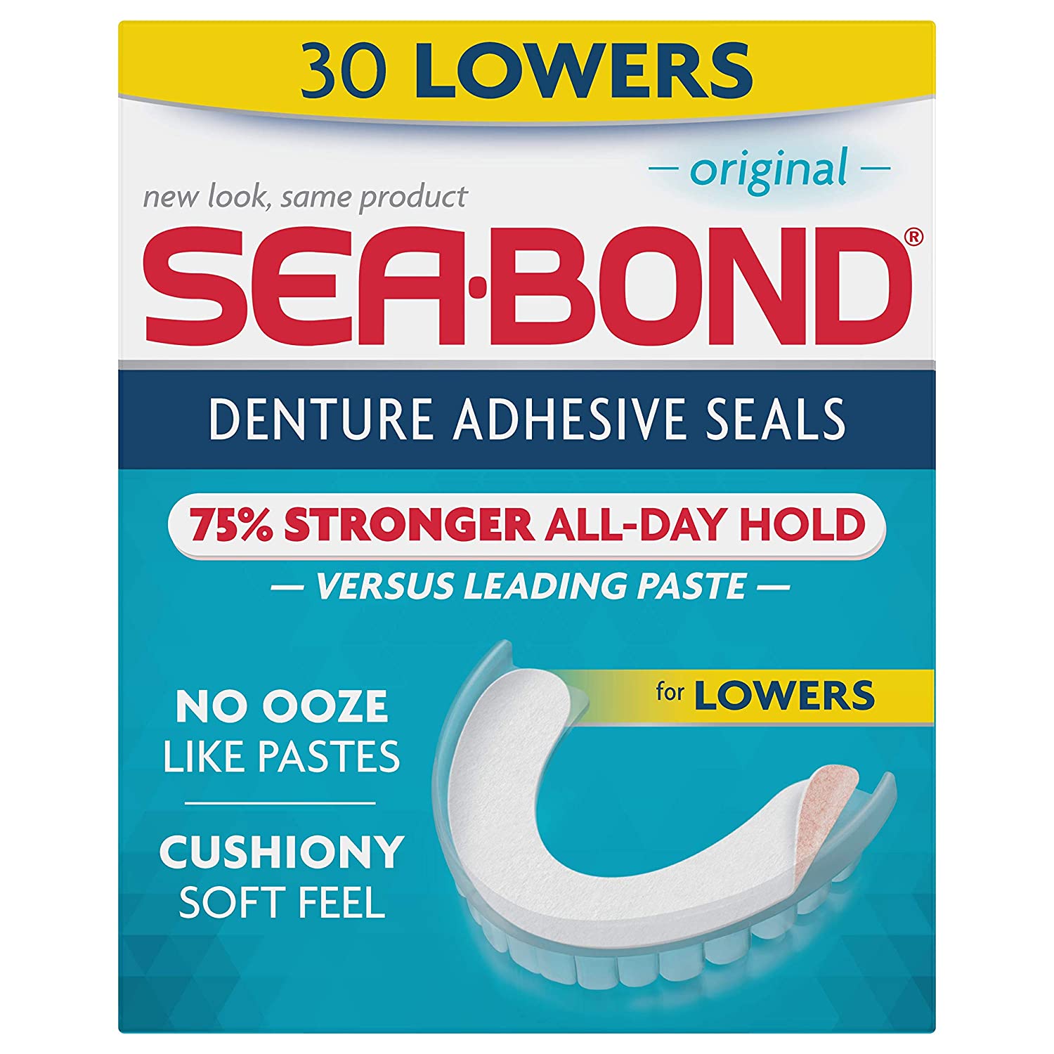 Sea Bond Secure Denture Adhesive Seals, Original Lowers, 30 Count, Clear/Transparent
