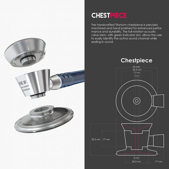 MDF ProCardial Cardiology Stethoscope, Adult, Dual Head, Free-Parts-for-Life, MDF797 (Navy Blue/Silver, Titanium) - Image 3