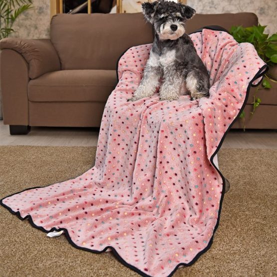 PAWZ Road Pet Dog Blanket Fluffy Fleece Fabric Soft and Cute Warm Dot Print Blanket Washable for Cats and Dogs Pink L:140 * 100cm - Image 4