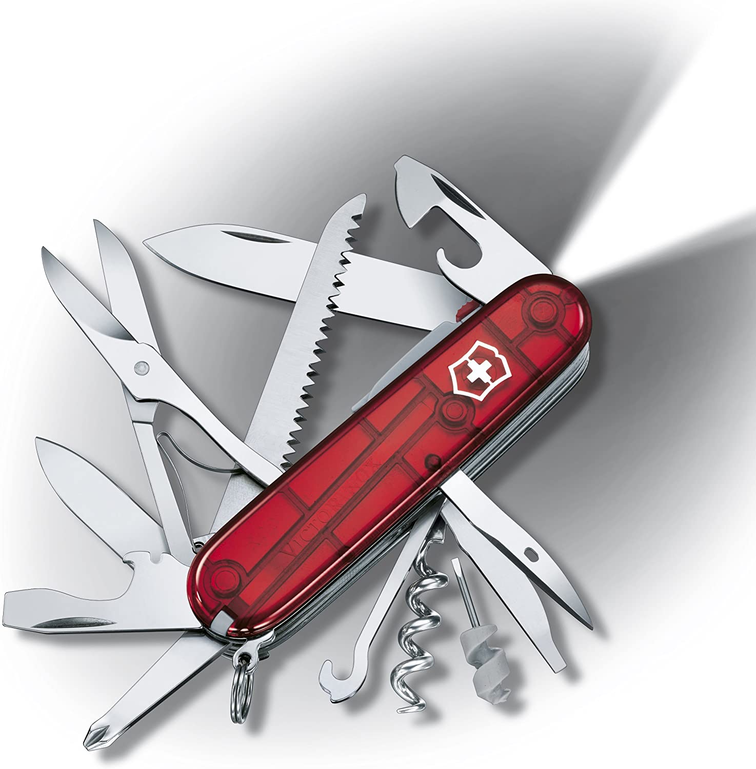 Victorinox Huntsman Lite Swiss Army Knife, Medium, Multi Tool, Camping Knife, 21 Functions, Blade, LED, Red Transparent - Image 2