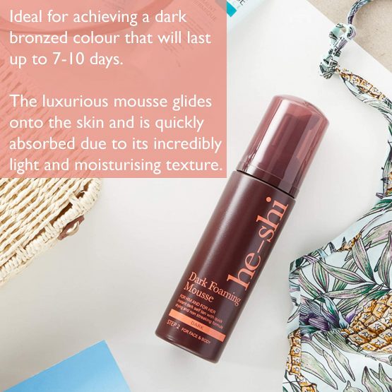 He-Shi Dark Foaming Mousse Instant Self Tanning Mousse – No Fake Tan Smell – Quick Dry and No Streaks Formula – Natural Vegan Formula Containing Glycerine – Body and Face Fake Tan (150ml) - Image 3