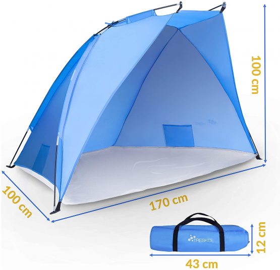 TRESKO Beach Shelter with Carry Bag Beach Tent with UV Protection 50+ Small Pack Size Waterproof and Breathable - Image 2
