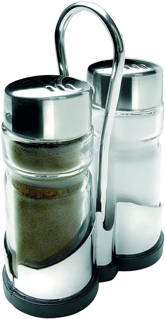 IBILI Clasica Salt and Pepper Shaker Set with Holder, Stainless Steel, Silver/Transparent, 27 x 12 x 6 cm - Image 2