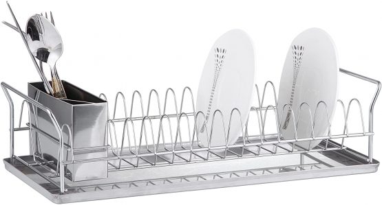 FurnitureXtra Stainless Steel Plate Dish Drainer with Tray and Cutlery Holder