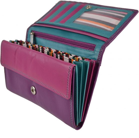 Ladies Long Flap Over Leather Purse/Wallet by London Leather Goods 4 Colours (Sunset) - Image 2