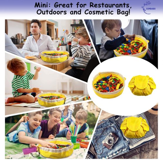 SUMBABO Toy Storage Mat Bag for Lego - Play Mat Bag and Toy Organizer Storage Bag by Drawstring for Toy Bricks - Toy Storage Container for Kid with Cap Like Travel Bag as Gift 2Pcs=1Big+1Mini - Image 3