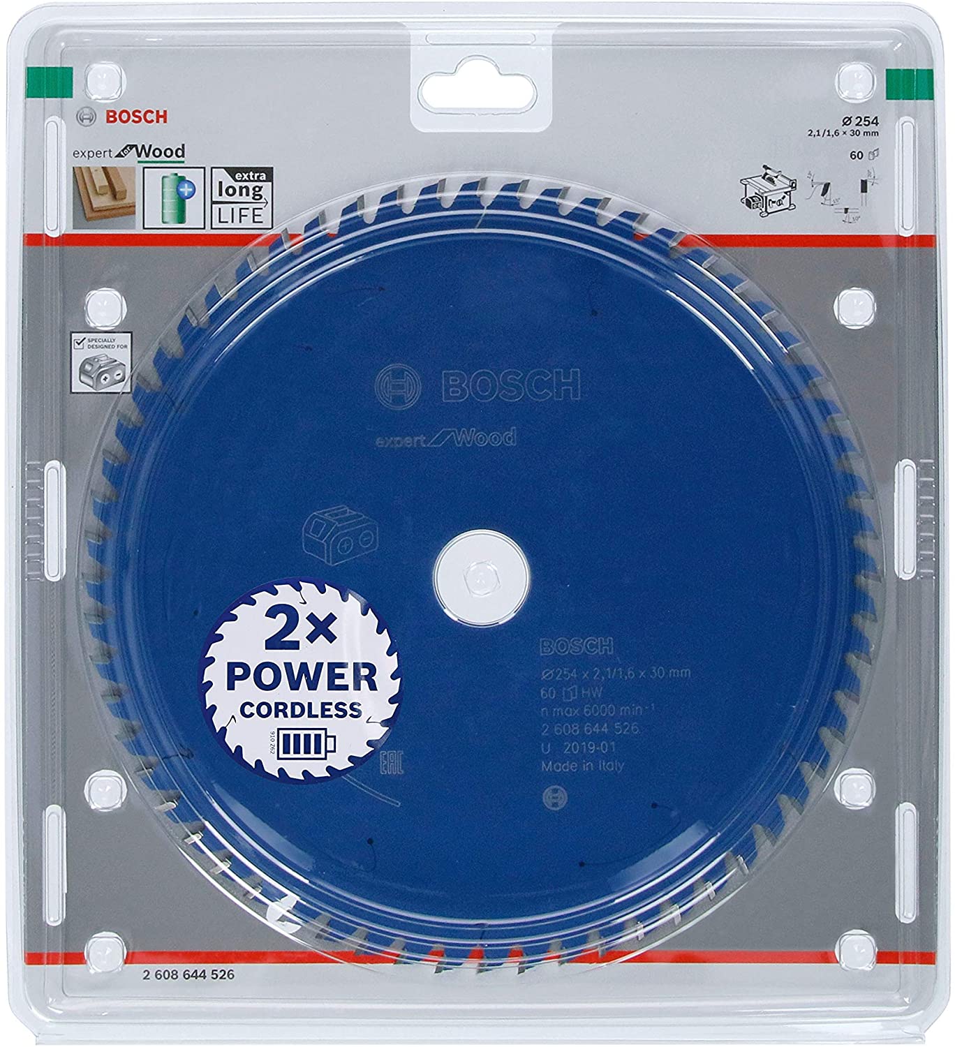 Bosch Professional Circular Saw Blade Expert (for Wood 254 x 30 x 2.1 mm, 60 teeth; Accessories: Cordless Circular Saw)