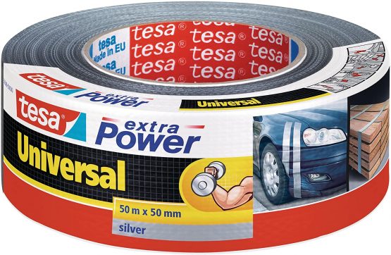 Tesa extra Power Duct Tape - Grey/Silver Waterproof Gaffer Tape for Repairing, 50 m x 50 mm