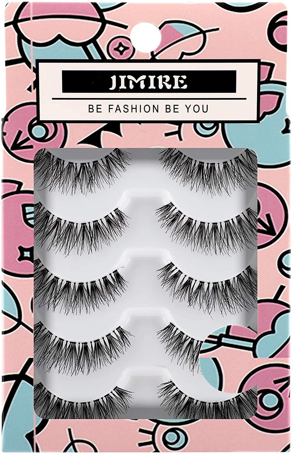 JIMIRE False Eyelashes Multipack Natural 110 Eyelashes, Pink, 5 count (Pack of 1)