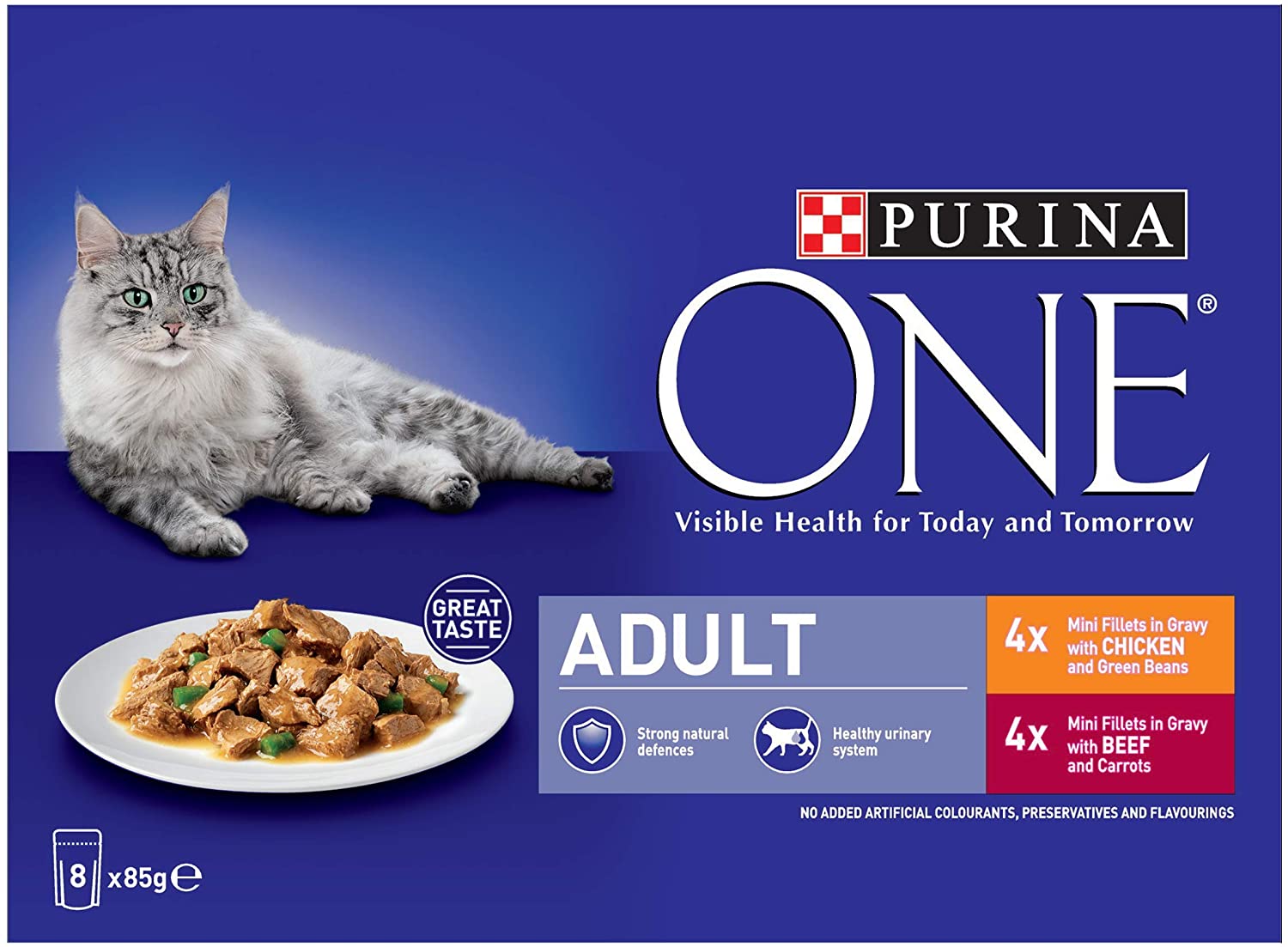 PURINA ONE Mini Fillets Chicken and Beef Adult Wet Cat Food 8x85g (Pack of 5), red, 85 g (Pack of 40) - Image 2