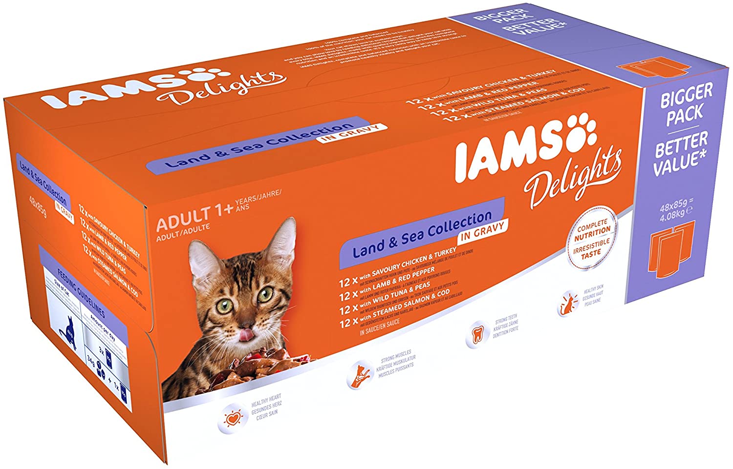 IAMS Adult Wet Cat Food Land & Sea in Gravy 48 x 85g, red, 1 count (Pack of 48)