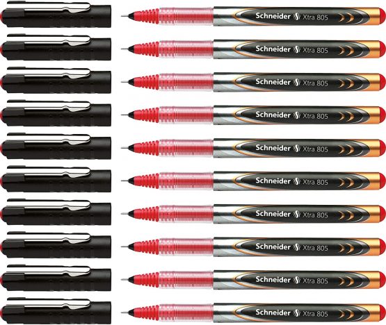 Schneider Xtra 805 Rollerball Pen with Tube Tip 0.5 mm Stainless Steel Pack of 10 Black red