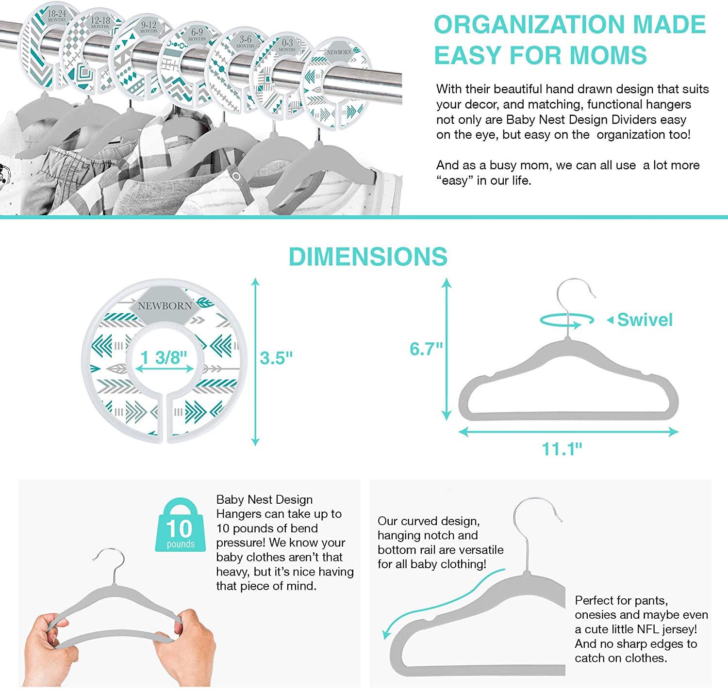 Baby Nest Designs Unisex Baby Hangers and Teal Wardrobe Dividers Cute