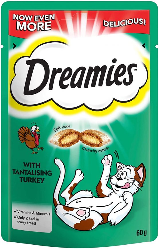 Dreamies Cat Treats, Tasty Snacks with Tempting Turkey, 8 Pouches of 60 g