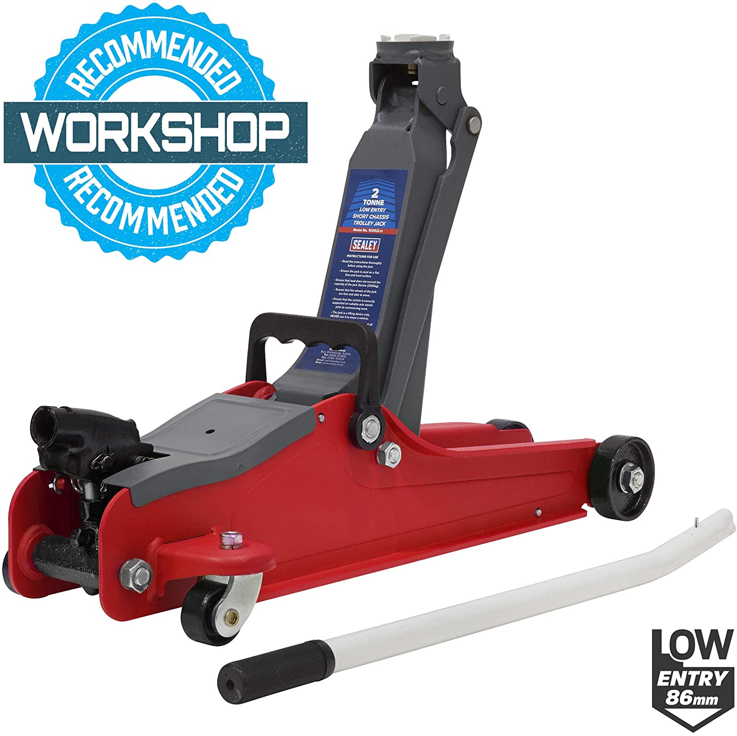 Sealey 1020Le Trolley Jack 2Tonne Low Entry, White, 152mmx 636mm x 308mm - Image 2