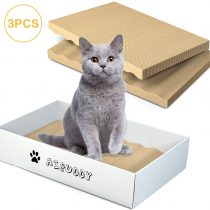 Aibuddy Cat Scratcher, 3PCS Cat Scratching Pads Lounge Bed Reversible Cardboard with Organic Catnip [ Home Clean Design with Scratcher Box ]