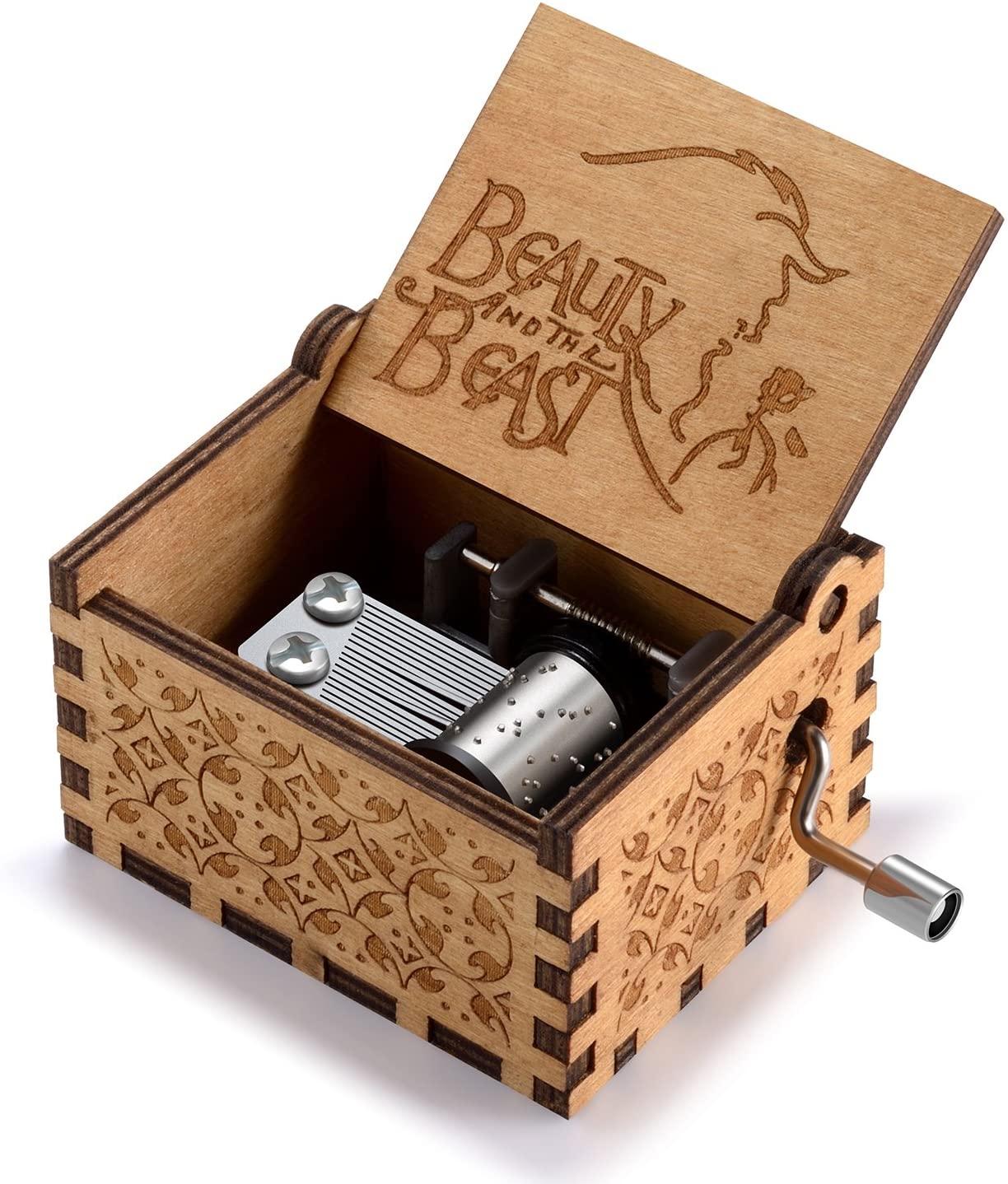 Wooden Hand Crank Beauty and the Beast Theme Music Box, 18 Note Mechanism Antique Carved Musical Box Best Gift For Kids,Friends - Image 2