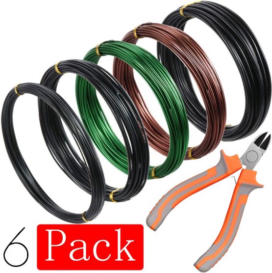 5 Roll Tree Training Wires 160 Feet Total with Bonsai Wire Cutter Anodized Aluminum Wire 1/1.5/2.0 mm Training Wire for Holding Bonsai Branches Small Trunks (Black, Green, Brown)