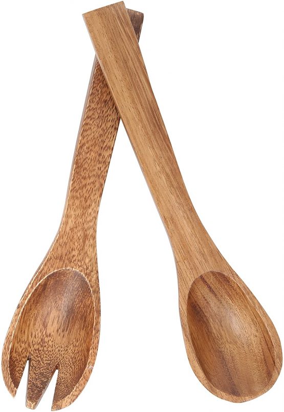 Premier Housewares 1104580 Salad Servers Salad Bowl & Servers Salad Tongs Wooden Tongs Wooden Fork Small Wooden Spoon bamboo Tongs 26 cm x 3 cm x 2 cm