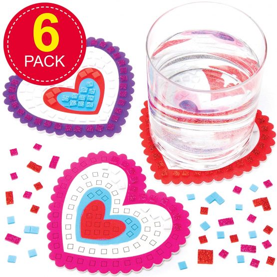 Baker Ross AT540 Mosaic Heart Coaster Kits - Pack of 6, Creative Valentine's Day Art and Craft Supplies for Kids to Make and Decorate - Image 2