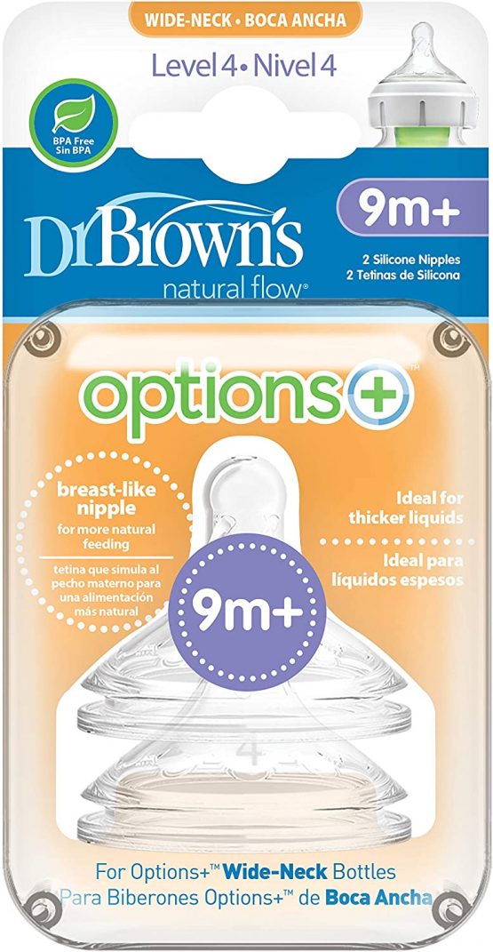 Dr. Brown’s Natural Flow Options+ Baby Bottle Teats, Level 4, Wide-Neck