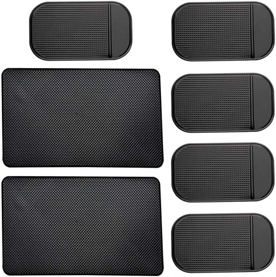 CKANDAY 7 Pack Car Dashboard Anti-Slip Mat, 2 Sizes Heat Resistant Sticky Non-Slip Ripple Gel Latex Dash Grip Pad for Cell Phone Sunglasses Keys Coins,Black