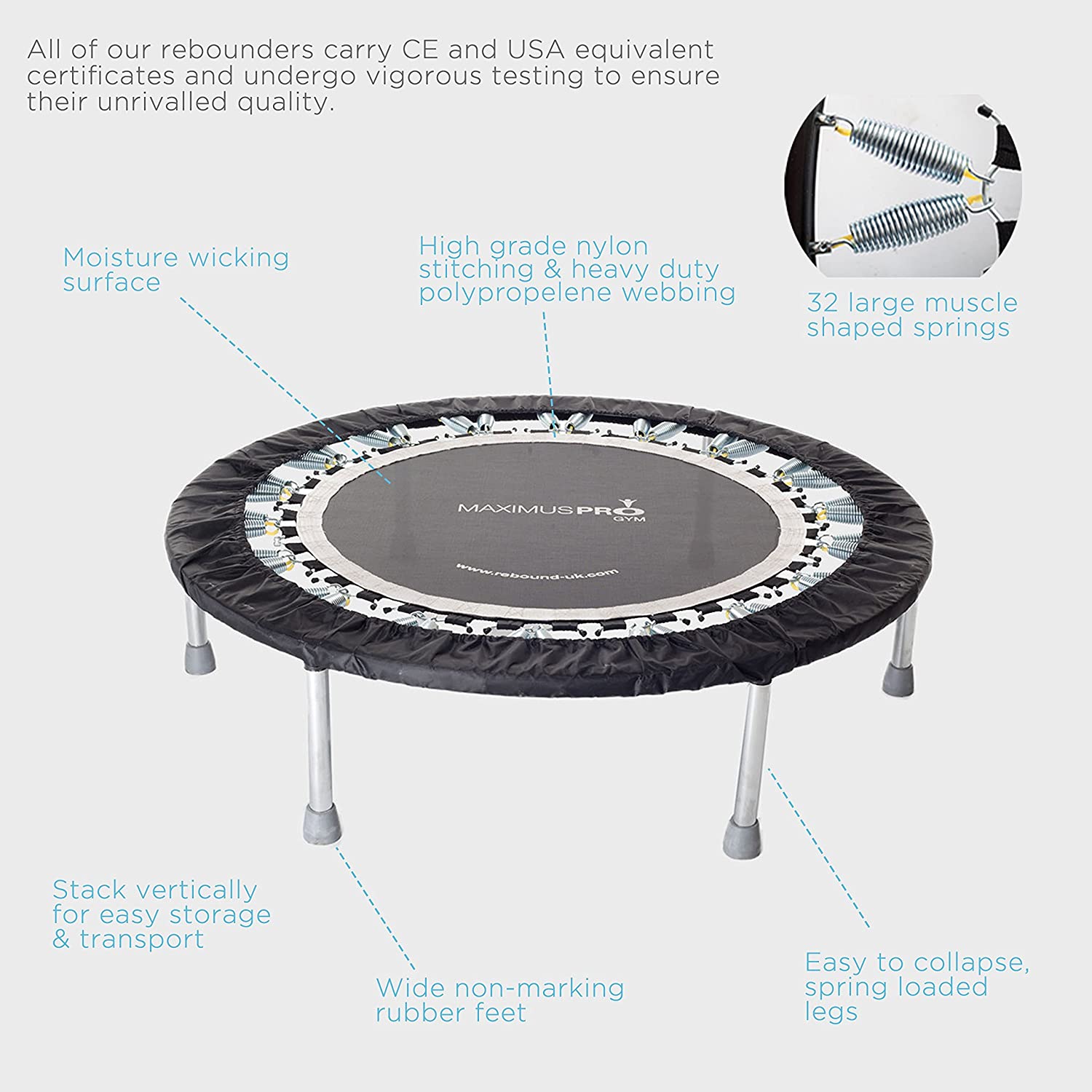 Voted Best Pro Rebounder Trampoline at Home, Gym & Physio Clinics, Black, White - Image 4