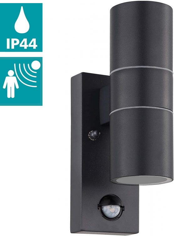 EGLO Riga5 LED Outdoor Wall Light, 2-Flame Outdoor Lamp Incl. Motion Sensor, Sensor Wall Lamp Made of Galvanised Steel and Glass, Colour : Anthracite, IP44