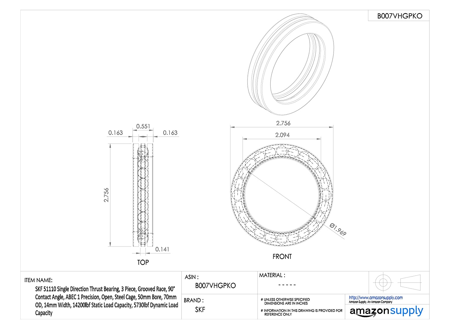 SKF 51110 Thrust Ball Bearing - Image 2