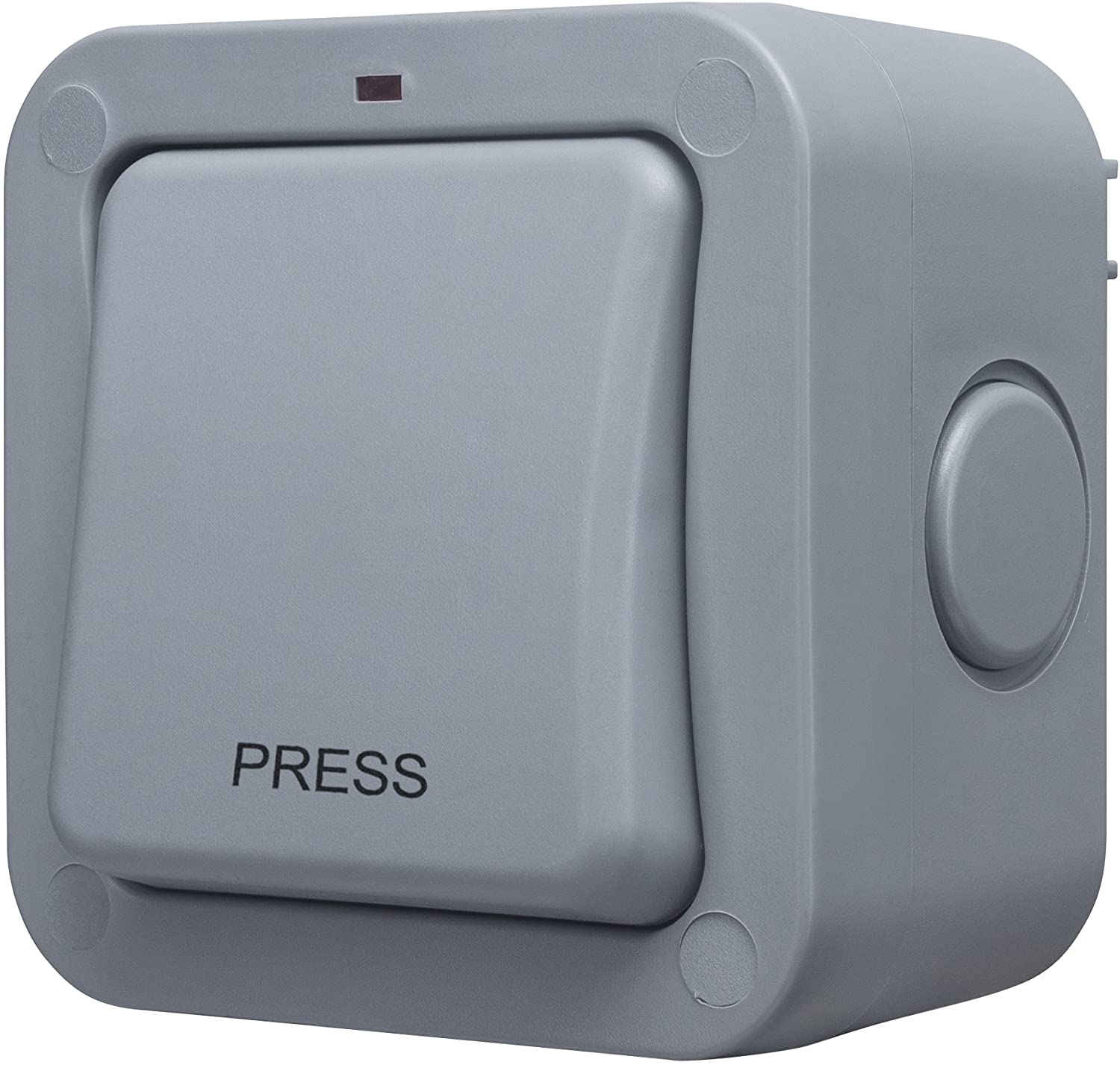 BG Electrical Outdoor Retractive Single Wall Press Switch with LED Indicator, Weatherproof Storm, 2 Way, Grey, 20A, IP66 Rated, WP14