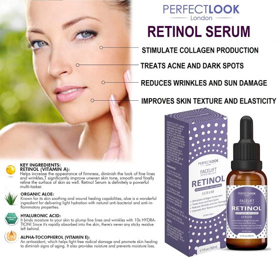 Retinol Serum High Strength with Hyaluronic Acid - FACELIFT SPECIALIST by PERFECT LOOK LONDON. Professional Anti Ageing and Anti Wrinkle for Face. Treats Acne Scars, Fine Lines and Dark Circles - Image 3