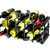 Classic 15 Bottle Black Stained Wood and galvanised Metal Wine Rack Ready Assembled