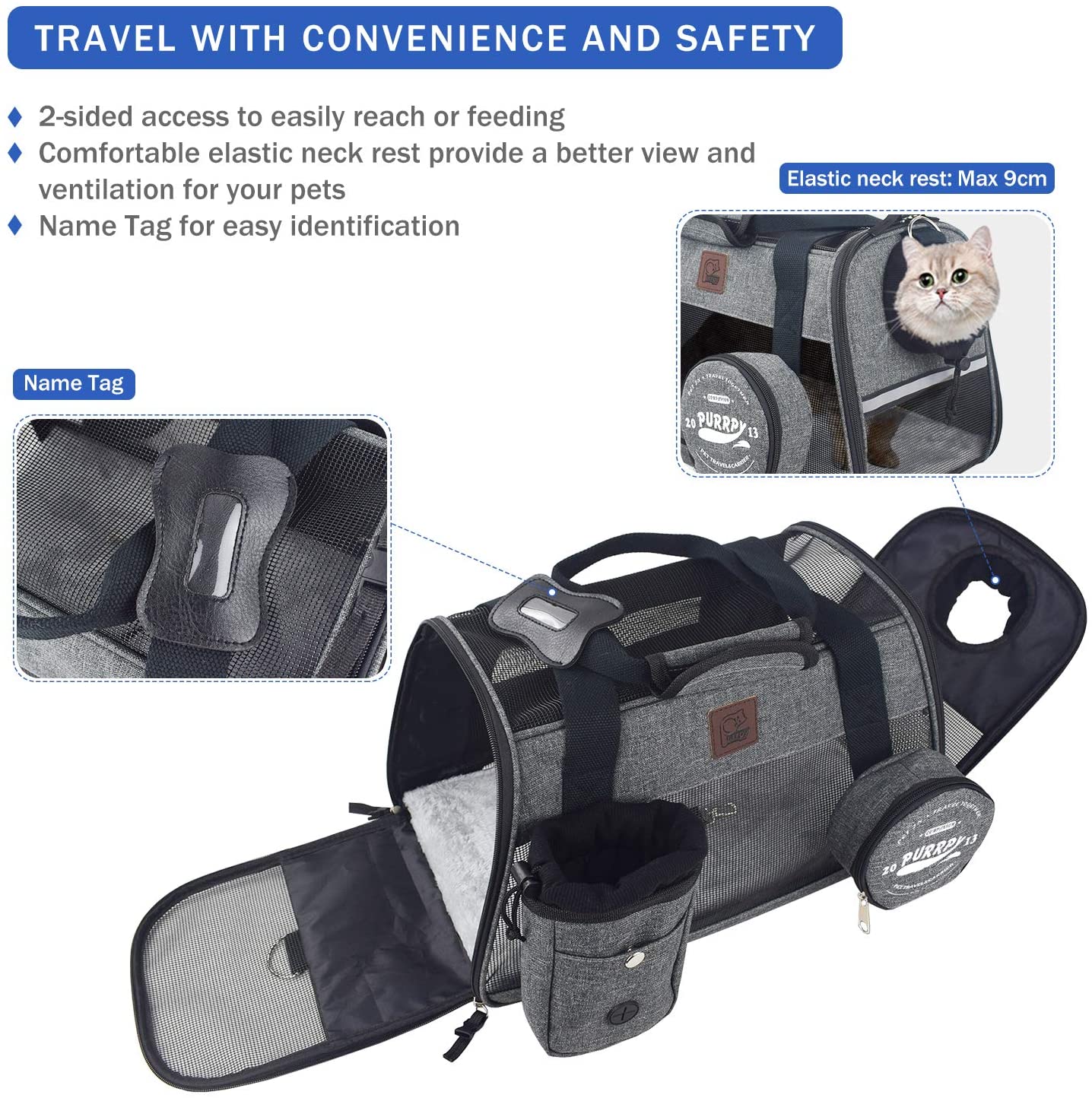 Premium Cat Carrier Travel Soft Sided for Small Cats and Dogs Portable