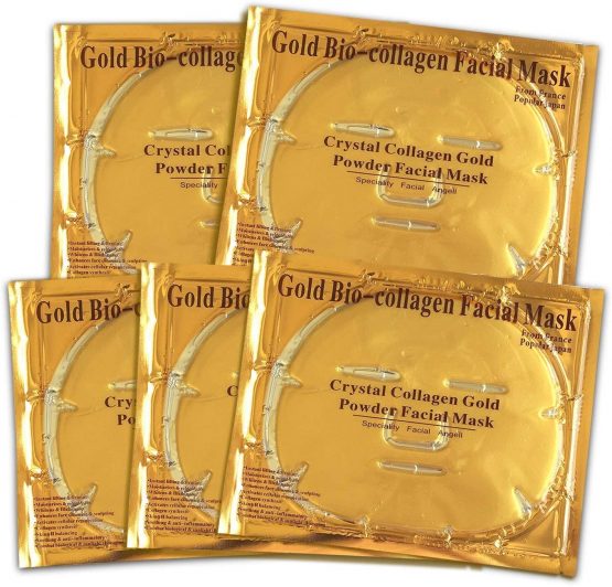 24k Gold Mask Set, 5 Packs Gold Bio-collagen Face Mask + 5 Packs Gold Eye Mask+ 5 Packs Gold Lip Mask - Image 2