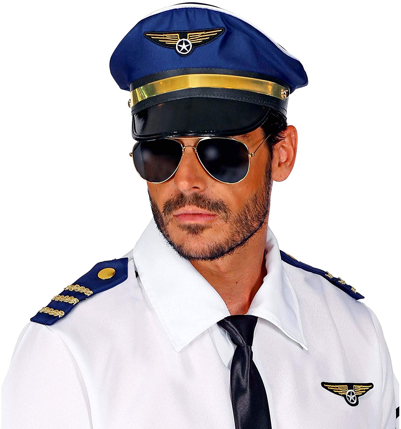 W WIDMANN MILANO Party Fashion Pilot Costume Accessories Set, Captain Hat, Aviator Sunglasses, Gold Epaulettes - Image 2