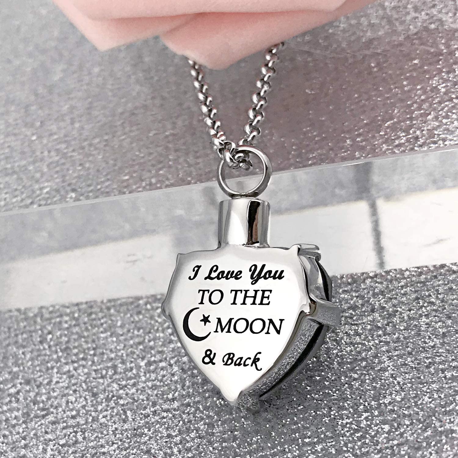 Urn Necklace for Ashes Always in My Heart I Love You to the Moon and Back Birthstone Cremation Keepsake Pendant Necklaces (February) - Image 2