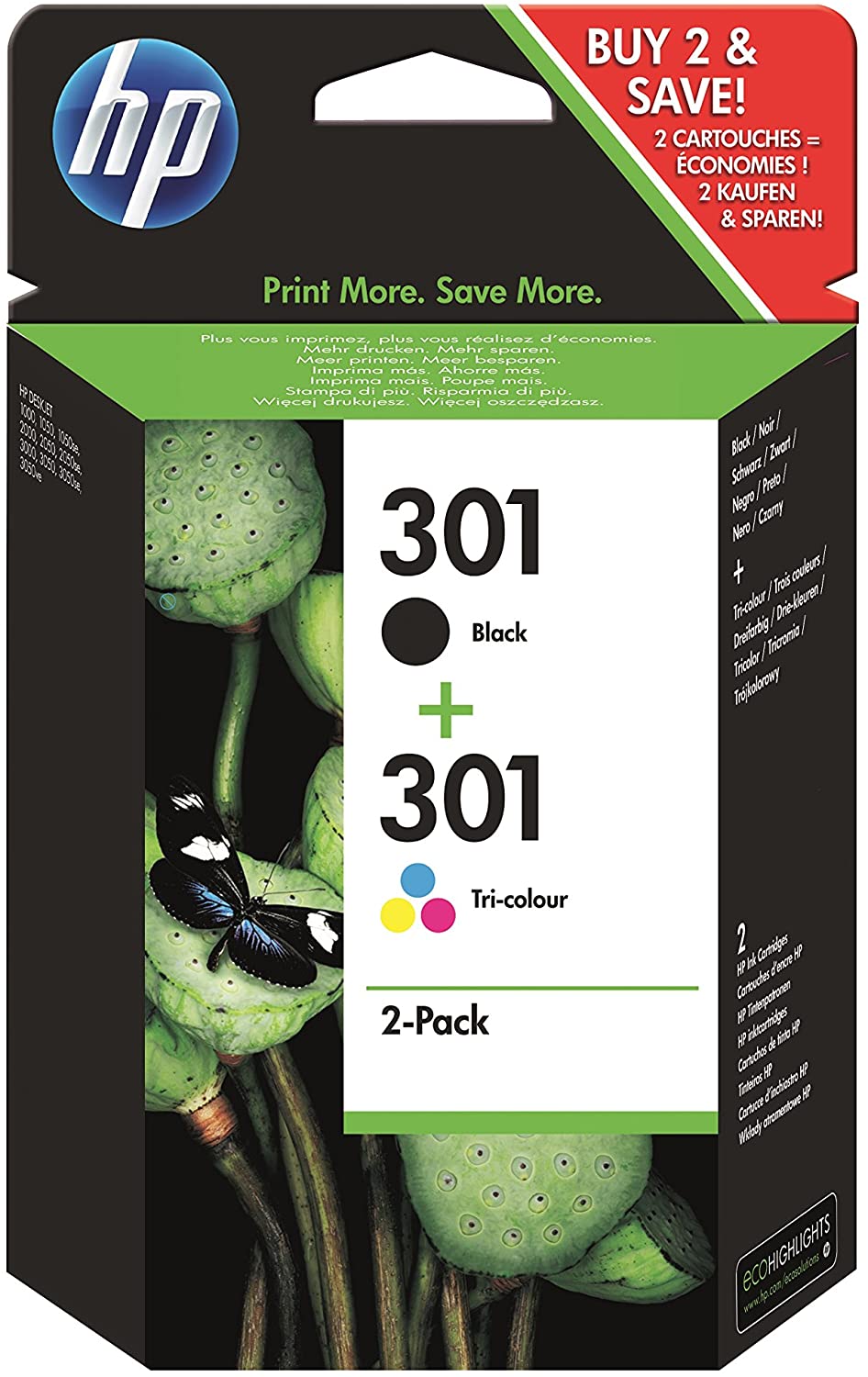 HP 301 Black and Tri-color Original Ink Cartridges, Multicolour, 1 - Pack