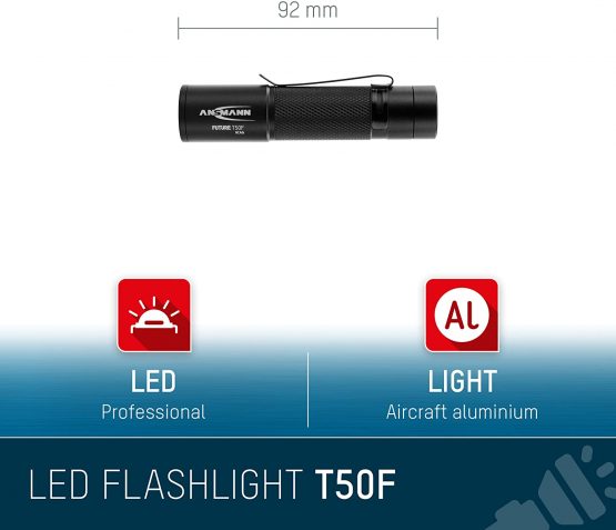 ANSMANN LED, 60 Lumens Flashlight With Adjustable Focus [Black] Torch Light Includes 1 x AA Battery & Detachable Clip Ideal For Outdoor Use-3 Year Warranty, Aluminium - Image 2
