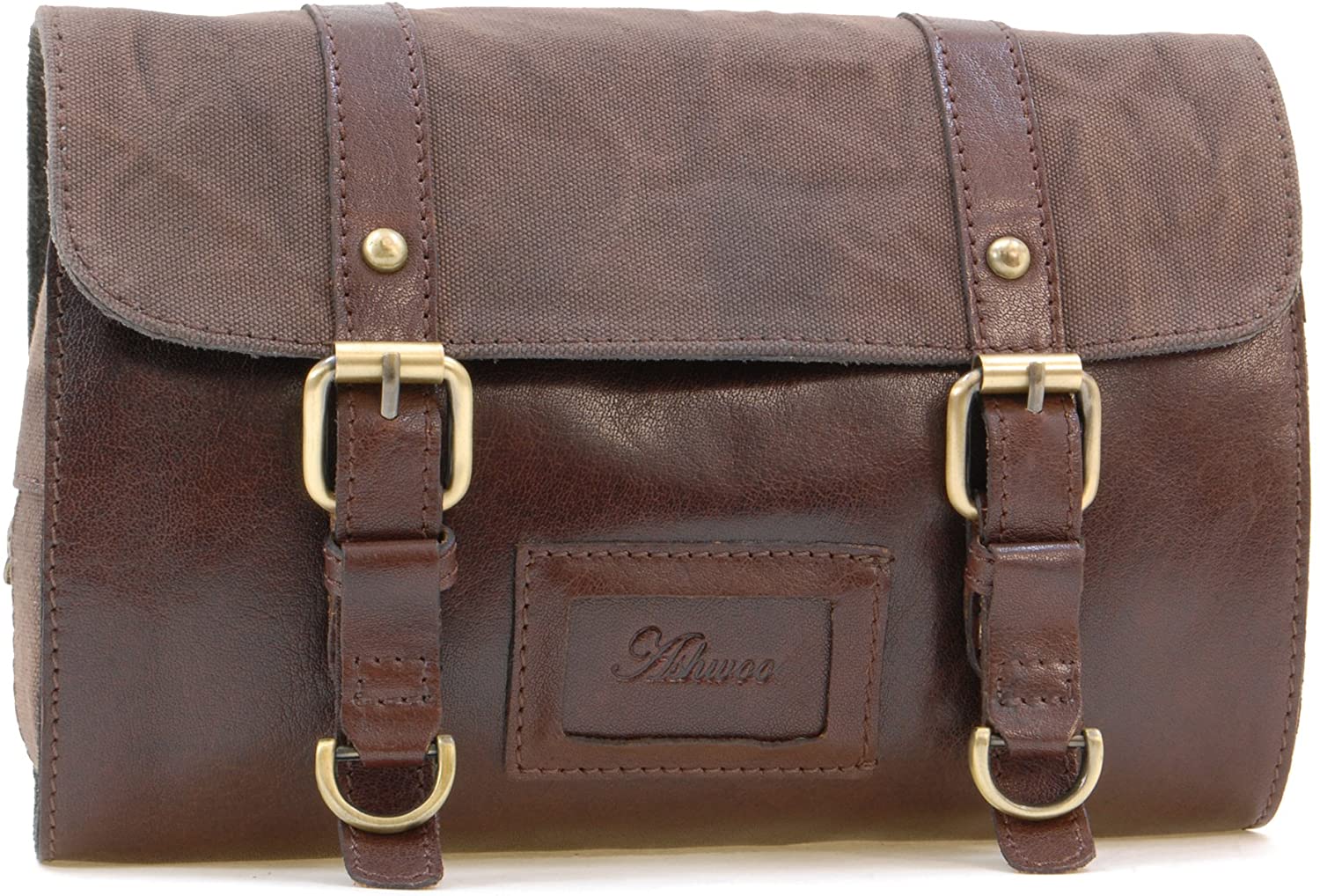 Ashwood - Men's Travel Toiletry Bag - Leather and Canvas - Medium Wash Bag - Hanging Cosmetic Case - Hammersmith 7010 - Tan