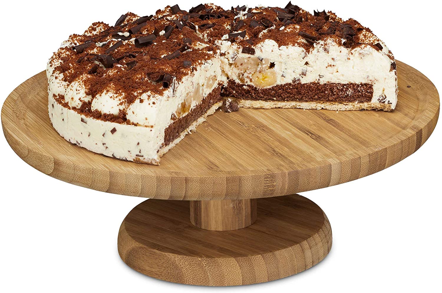 Relaxdays Round Cake Stand, 33 cm, Bamboo, with Pedestal Foot, Size: ca 11.5 x 33 cm, Natural Brown, 33 x 33 x 11.5 cm
