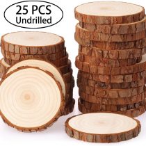 Fuyit Wood Slices 25 Pcs 8-9cm NO Hole Natural Unfinished Log Wooden Circles for Art Creation DIY Crafts Wedding Decorations Christmas Ornaments