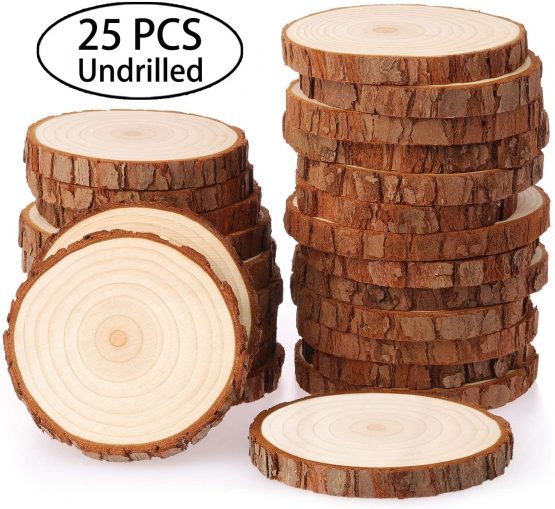 Fuyit Wood Slices 25 Pcs 8-9cm NO Hole Natural Unfinished Log Wooden Circles for Art Creation DIY Crafts Wedding Decorations Christmas Ornaments