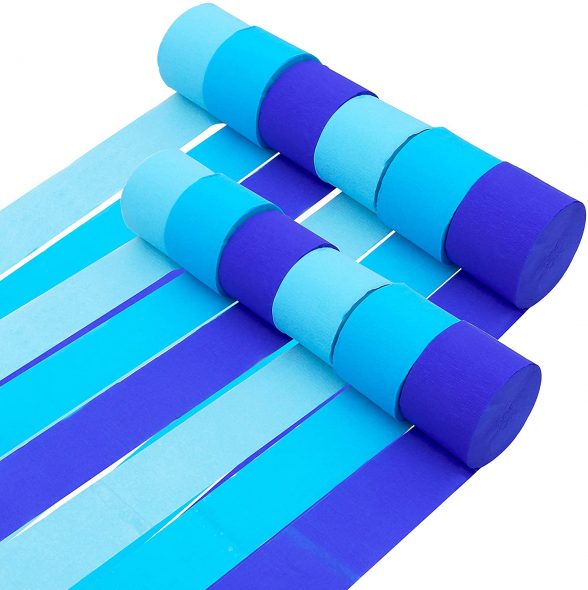 Belle Vous Blue Crepe Paper Streamers (12 Rolls) 4.4cm x 24.3m / 1.73