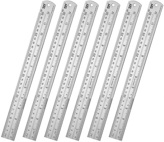 Classic Ruler 12 Inch Stainless Steel Ruler Straight Edge Metal Rulers for Measuring Tool 6 Pack Set