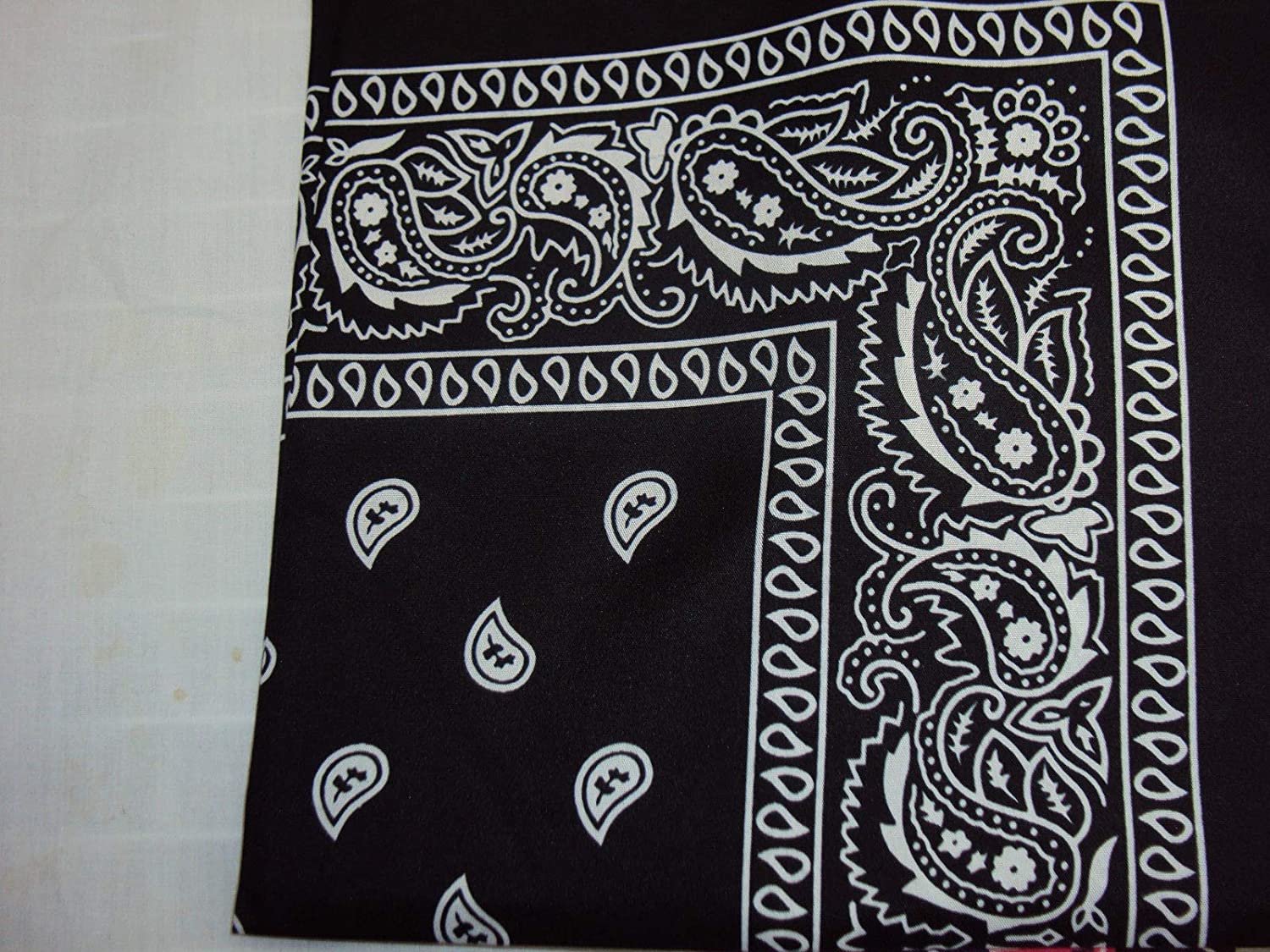 BLACK Bandana with WHITE square Paisley pattern ON BOTH SIDES - Image 3