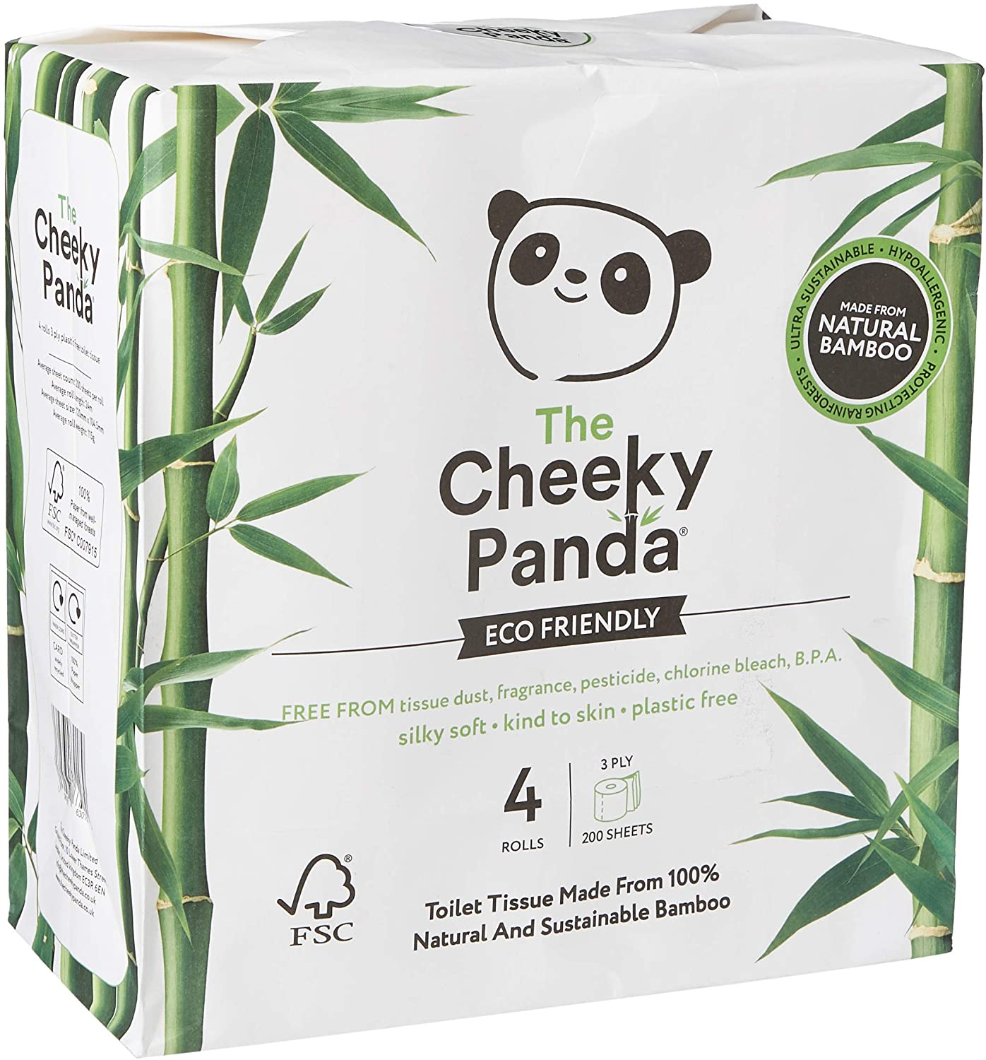 The Cheeky Panda Bamboo Toilet Paper - 4 Rolls of Toilet Paper, White, 4 Count (Pack of 1)
